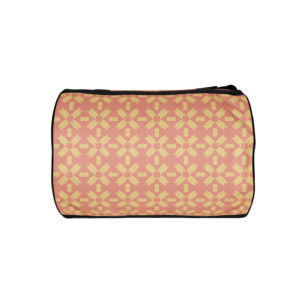 Blush Petal Grid gym bag side profile – PALMA duffel shape with all-over print