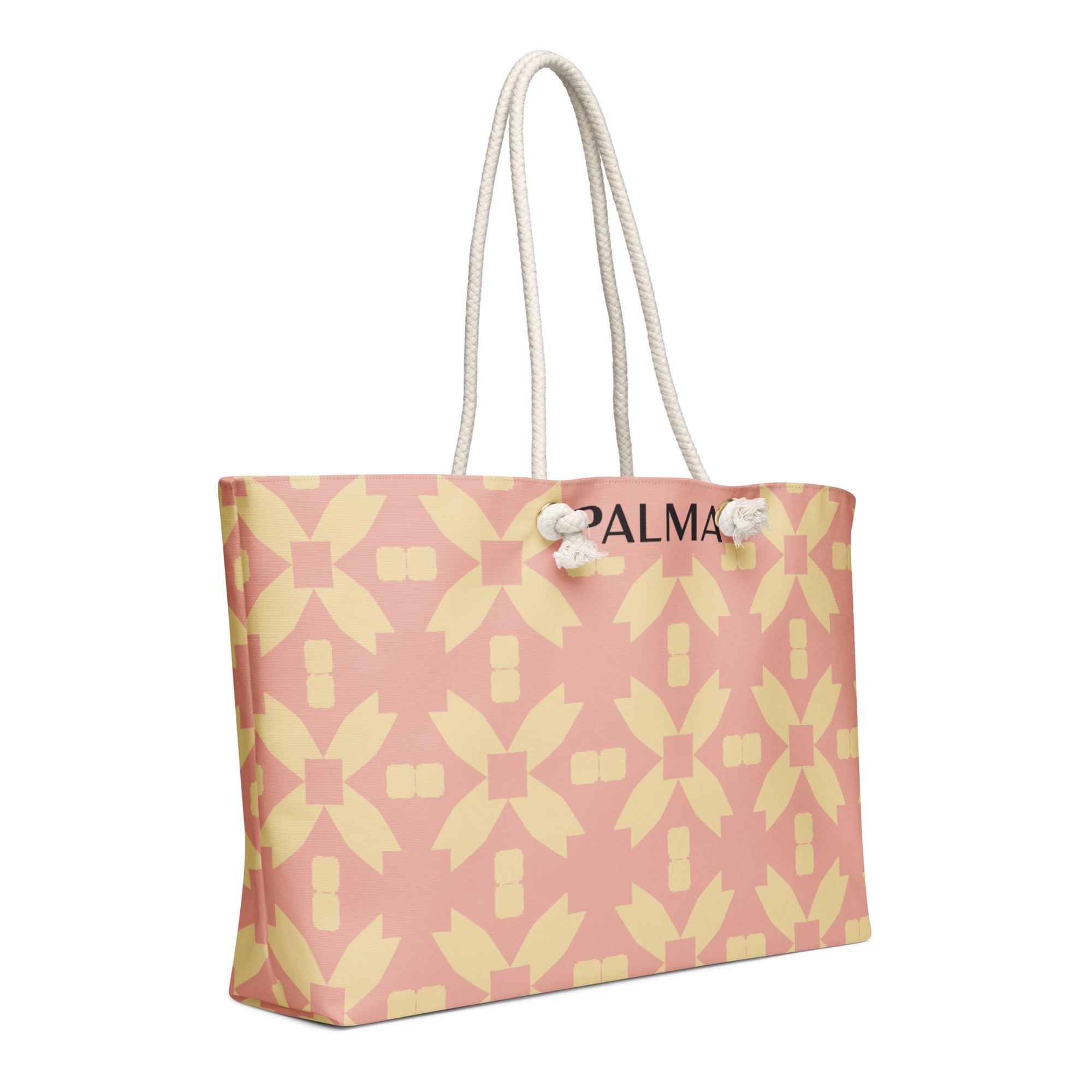 Blush Petal Grid all-over print travel tote – flat base and structure view